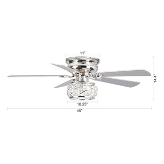 48" Modern Chrome Flush Mount Reversible Crystal Ceiling Fan with Lighting and Remote Control - Vaczon