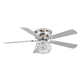 48" Modern Chrome Flush Mount Reversible Crystal Ceiling Fan with Lighting and Remote Control - Vaczon