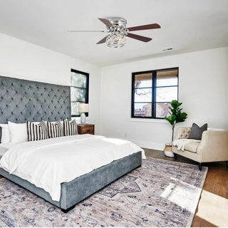 48" Modern Chrome Flush Mount Reversible Crystal Ceiling Fan with Lighting and Remote Control - Vaczon