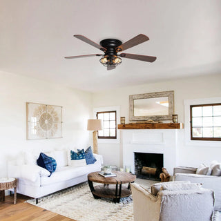 48" Ummuhan Industrial Flush Mount Ceiling Fan with Lighting - Vaczon