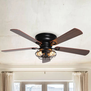 48" Ummuhan Industrial Flush Mount Ceiling Fan with Lighting - Vaczon