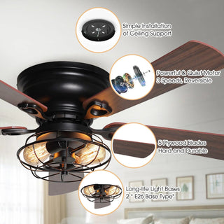 48" Ummuhan Industrial Flush Mount Ceiling Fan with Lighting - Vaczon