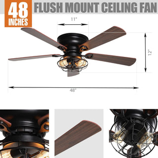48" Ummuhan Industrial Flush Mount Ceiling Fan with Lighting - Vaczon