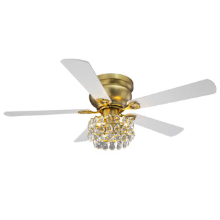 Vaczon 48" Soft Brass Crystal Ornament Flush Mount Ceiling Fan with Light and Remote Control