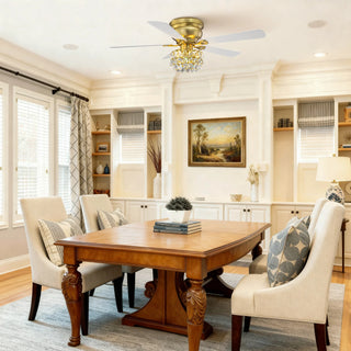 Vaczon 48" Soft Brass Crystal Ornament Flush Mount Ceiling Fan with Light and Remote Control