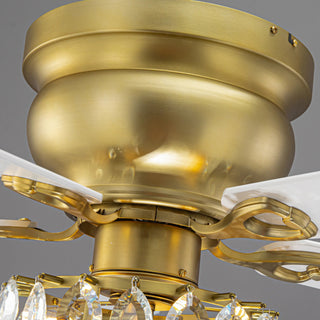 Vaczon 48" Soft Brass Crystal Ornament Flush Mount Ceiling Fan with Light and Remote Control