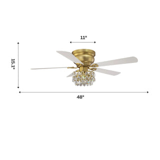 Vaczon 48" Soft Brass Crystal Ornament Flush Mount Ceiling Fan with Light and Remote Control