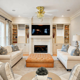 Vaczon 48" Soft Brass Crystal Ornament Flush Mount Ceiling Fan with Light and Remote Control