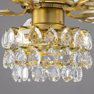 Vaczon 48" Soft Brass Crystal Ornament Flush Mount Ceiling Fan with Light and Remote Control