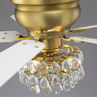 Vaczon 48" Soft Brass Crystal Ornament Flush Mount Ceiling Fan with Light and Remote Control