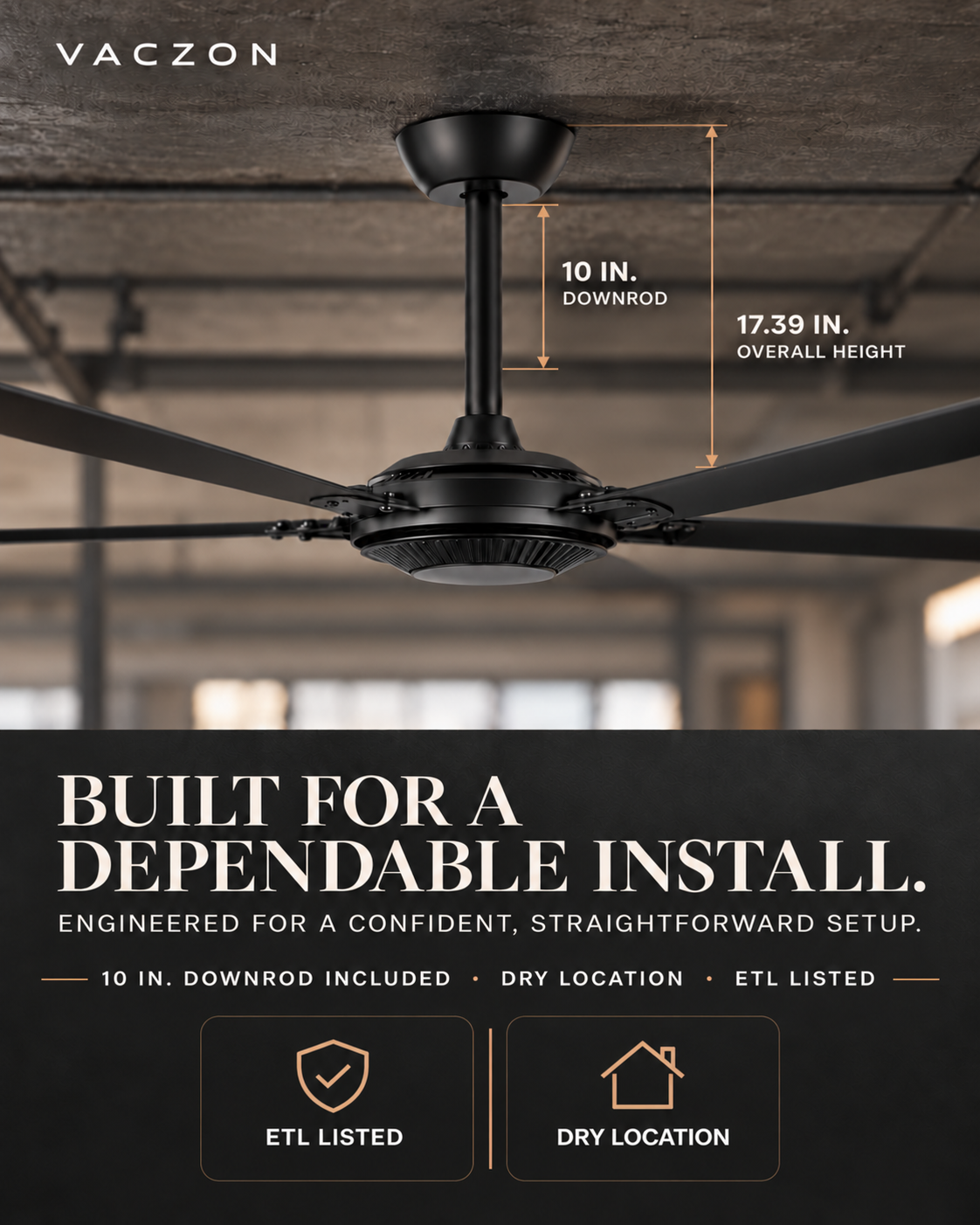 120 Inch Jupiter Industrial Aluminum Extra Large HVLS Ceiling Fan with Remote Control