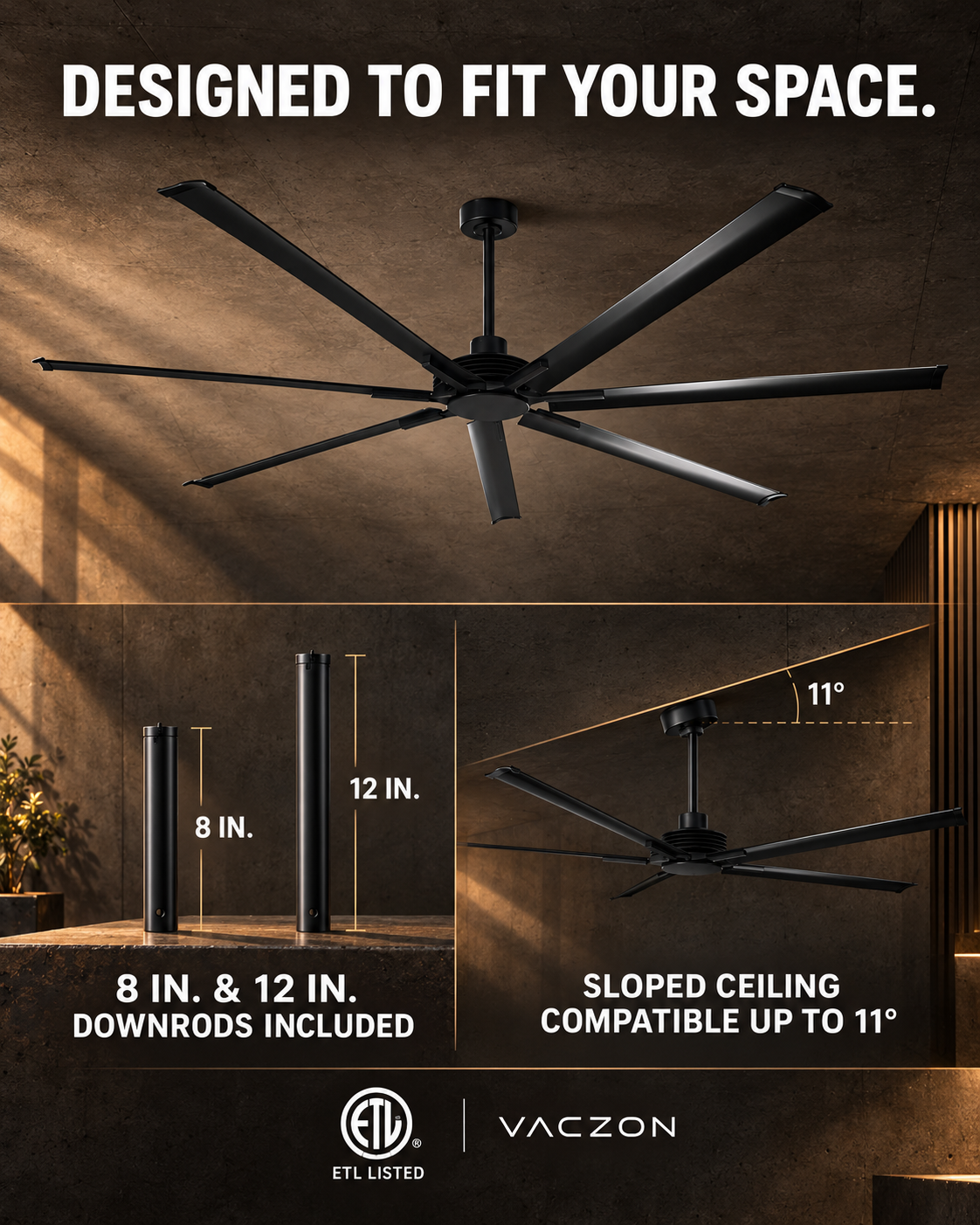 84 Inch 100 Inch Silent Storm Extra Large Ceiling Fan with Remote Control