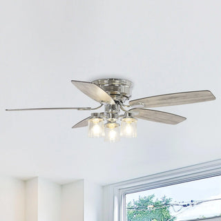 52" Bangatore Traditional Chrome Flush Mount Reversible Ceiling Fan with Lighting and Remote Control - Vaczon