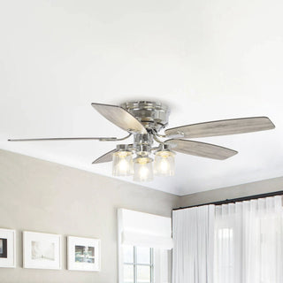 52" Bangatore Traditional Chrome Flush Mount Reversible Ceiling Fan with Lighting and Remote Control - Vaczon