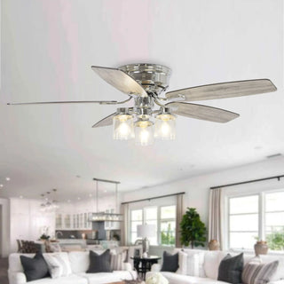 52" Bangatore Traditional Chrome Flush Mount Reversible Ceiling Fan with Lighting and Remote Control - Vaczon