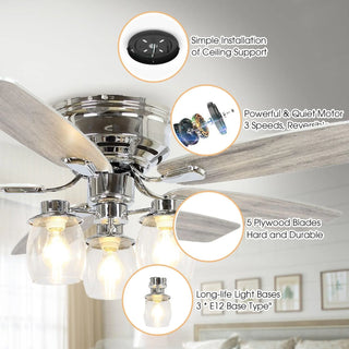 52" Bangatore Traditional Chrome Flush Mount Reversible Ceiling Fan with Lighting and Remote Control - Vaczon
