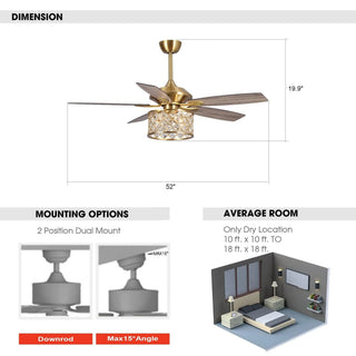 52" Cochin Industrial Downrod Mount Reversible Crystal Ceiling Fan with Lighting and Remote Control