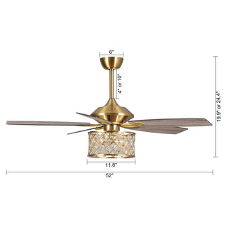 52" Cochin Industrial Downrod Mount Reversible Crystal Ceiling Fan with Lighting and Remote Control
