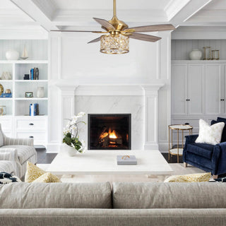 52" Cochin Industrial Downrod Mount Reversible Crystal Ceiling Fan with Lighting and Remote Control