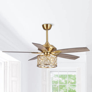 52" Cochin Industrial Downrod Mount Reversible Crystal Ceiling Fan with Lighting and Remote Control
