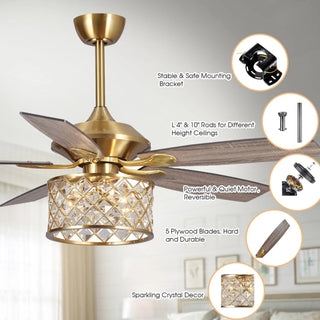 52" Cochin Industrial Downrod Mount Reversible Crystal Ceiling Fan with Lighting and Remote Control