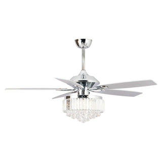 52" Elkton Modern Chrome Downrod Mount Reversible Crystal Ceiling Fan with Lighting and Remote Control - Vaczon