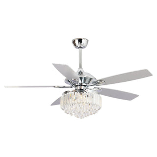 52" Elkton Modern Chrome Downrod Mount Reversible Crystal Ceiling Fan with Lighting and Remote Control - Vaczon