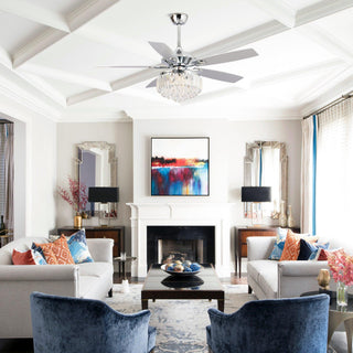 52" Elkton Modern Chrome Downrod Mount Reversible Crystal Ceiling Fan with Lighting and Remote Control - Vaczon