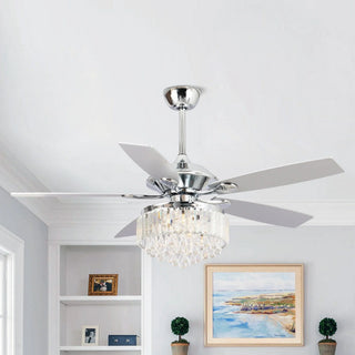 52" Elkton Modern Chrome Downrod Mount Reversible Crystal Ceiling Fan with Lighting and Remote Control - Vaczon