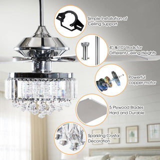 52" Elkton Modern Chrome Downrod Mount Reversible Crystal Ceiling Fan with Lighting and Remote Control - Vaczon