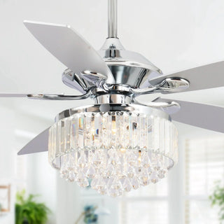 52" Elkton Modern Chrome Downrod Mount Reversible Crystal Ceiling Fan with Lighting and Remote Control - Vaczon