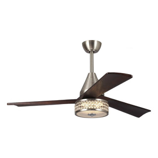 52" Farmhouse Satin Nickel Downrod Mount Reversible Crystal Ceiling Fan with Lighting and Remote Control - Vaczon