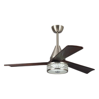 52" Farmhouse Satin Nickel Downrod Mount Reversible Crystal Ceiling Fan with Lighting and Remote Control - Vaczon