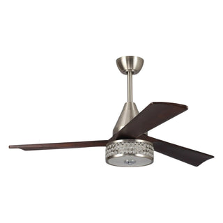 52" Farmhouse Satin Nickel Downrod Mount Reversible Crystal Ceiling Fan with Lighting and Remote Control - Vaczon