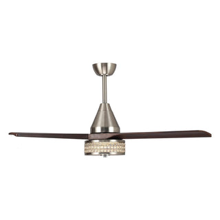 52" Farmhouse Satin Nickel Downrod Mount Reversible Crystal Ceiling Fan with Lighting and Remote Control - Vaczon