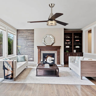 52" Farmhouse Satin Nickel Downrod Mount Reversible Crystal Ceiling Fan with Lighting and Remote Control - Vaczon