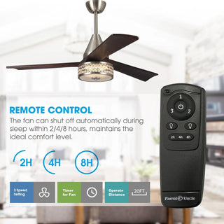 52" Farmhouse Satin Nickel Downrod Mount Reversible Crystal Ceiling Fan with Lighting and Remote Control - Vaczon