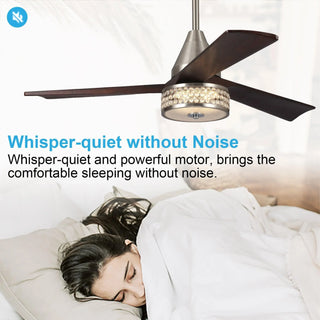 52" Farmhouse Satin Nickel Downrod Mount Reversible Crystal Ceiling Fan with Lighting and Remote Control - Vaczon