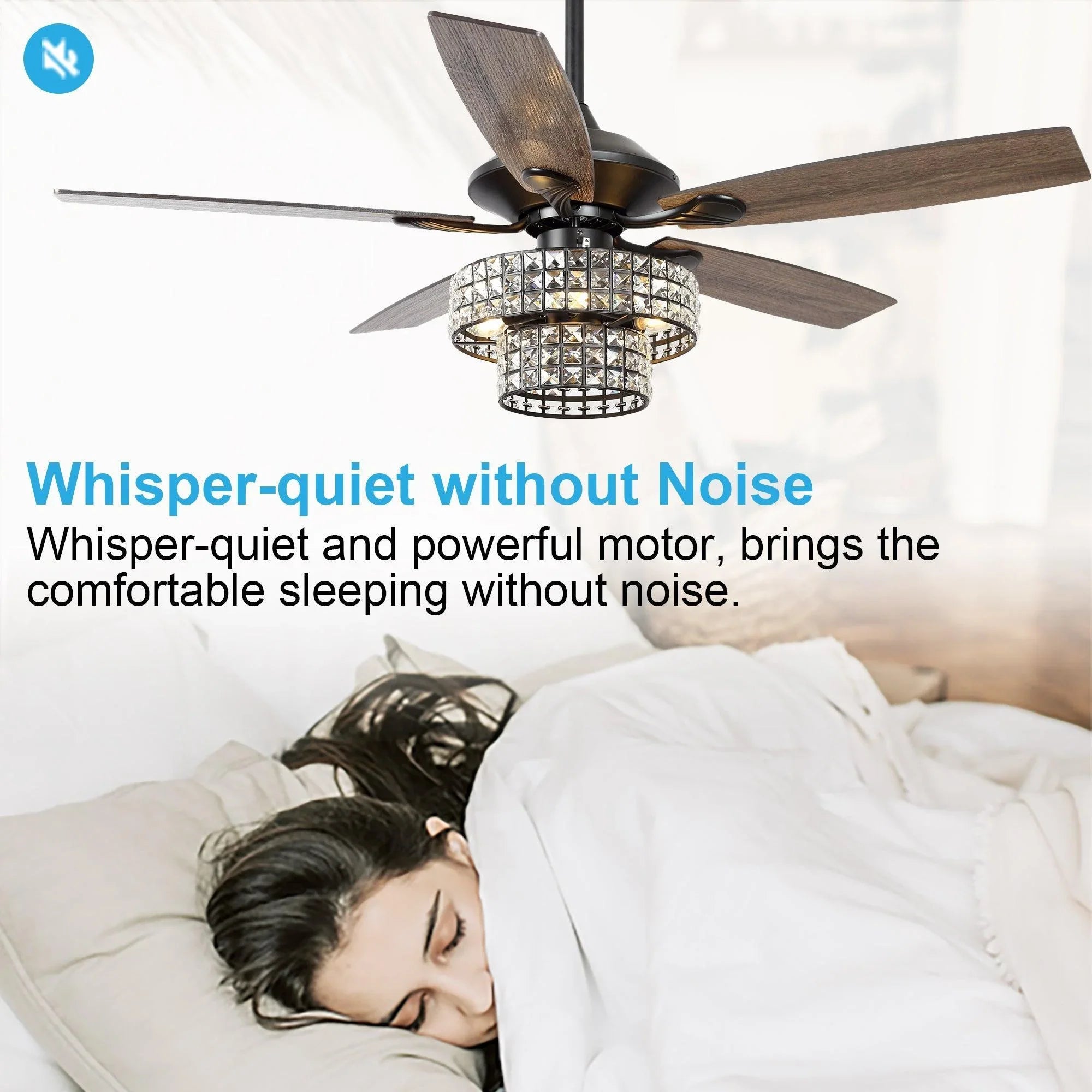 Nowthen 52 Inch Chrome Crystal Ceiling Fan with Remote - Vaczon