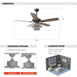 Nowthen 52 Inch Chrome Crystal Ceiling Fan with Remote - Vaczon