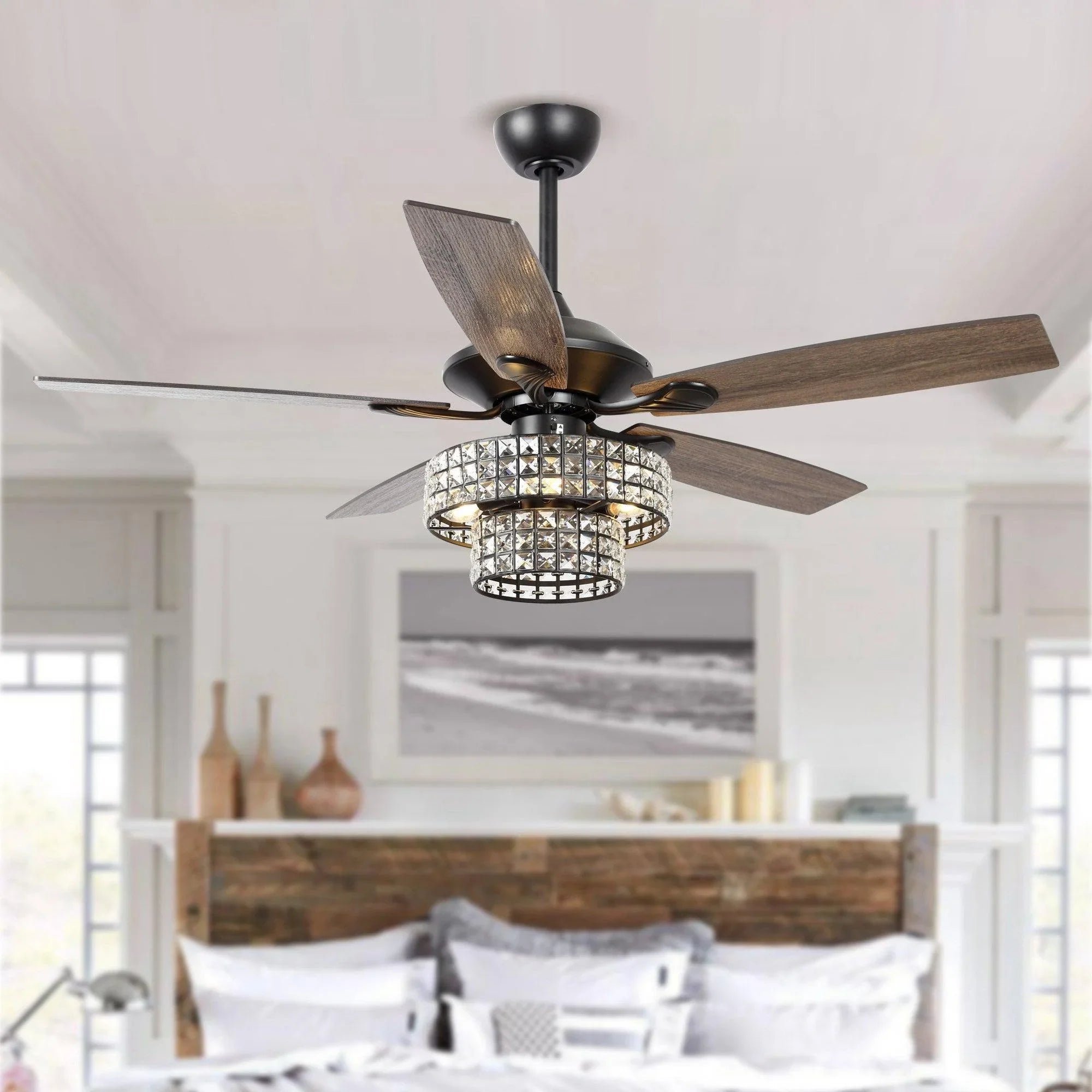 Nowthen 52 Inch Chrome Crystal Ceiling Fan with Remote - Vaczon