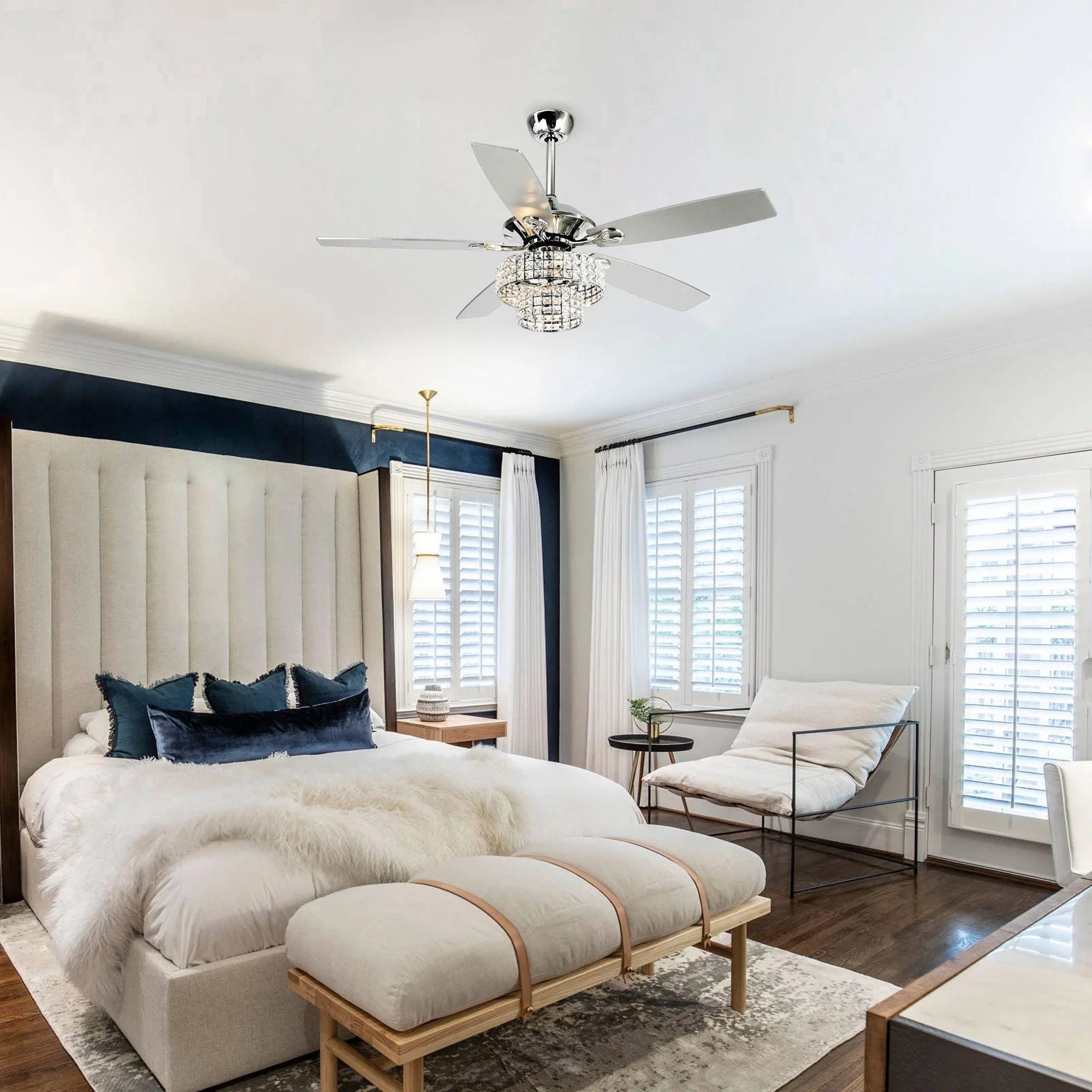 Nowthen 52 Inch Chrome Crystal Ceiling Fan with Remote - Vaczon