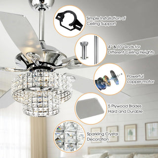 Nowthen 52 Inch Chrome Crystal Ceiling Fan with Remote - Vaczon