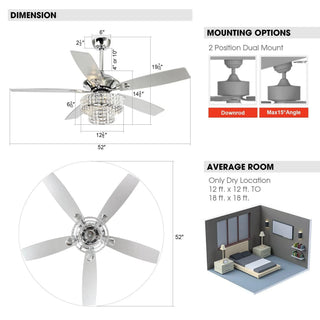 Nowthen 52 Inch Chrome Crystal Ceiling Fan with Remote - Vaczon