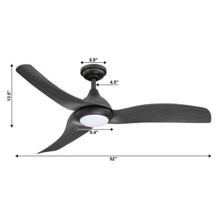 52" Industrial Black DC Motor Downrod Mount Reversible Ceiling Fan with LED Lighting and Remote Control - Vaczon