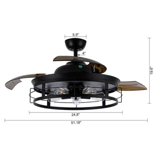 52" Industrial Downrod Mount Ceiling Fan With Lighting And Remote Control - Vaczon