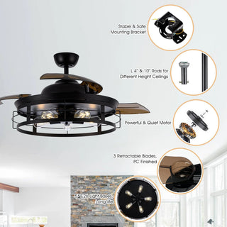 52" Industrial Downrod Mount Ceiling Fan With Lighting And Remote Control - Vaczon