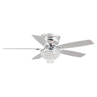52" Kanpur Modern Chrome Flush Mount Reversible Crystal Ceiling Fan with Lighting and Remote Control - Vaczon