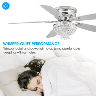 52" Kanpur Modern Chrome Flush Mount Reversible Crystal Ceiling Fan with Lighting and Remote Control - Vaczon