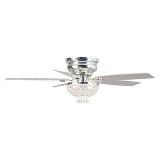 52" Kanpur Modern Chrome Flush Mount Reversible Crystal Ceiling Fan with Lighting and Remote Control - Vaczon